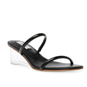 New  Steven New York IDIDORA CLEAR BLOCK HEEL SANDAL BLACK Slip on sandal 5.5